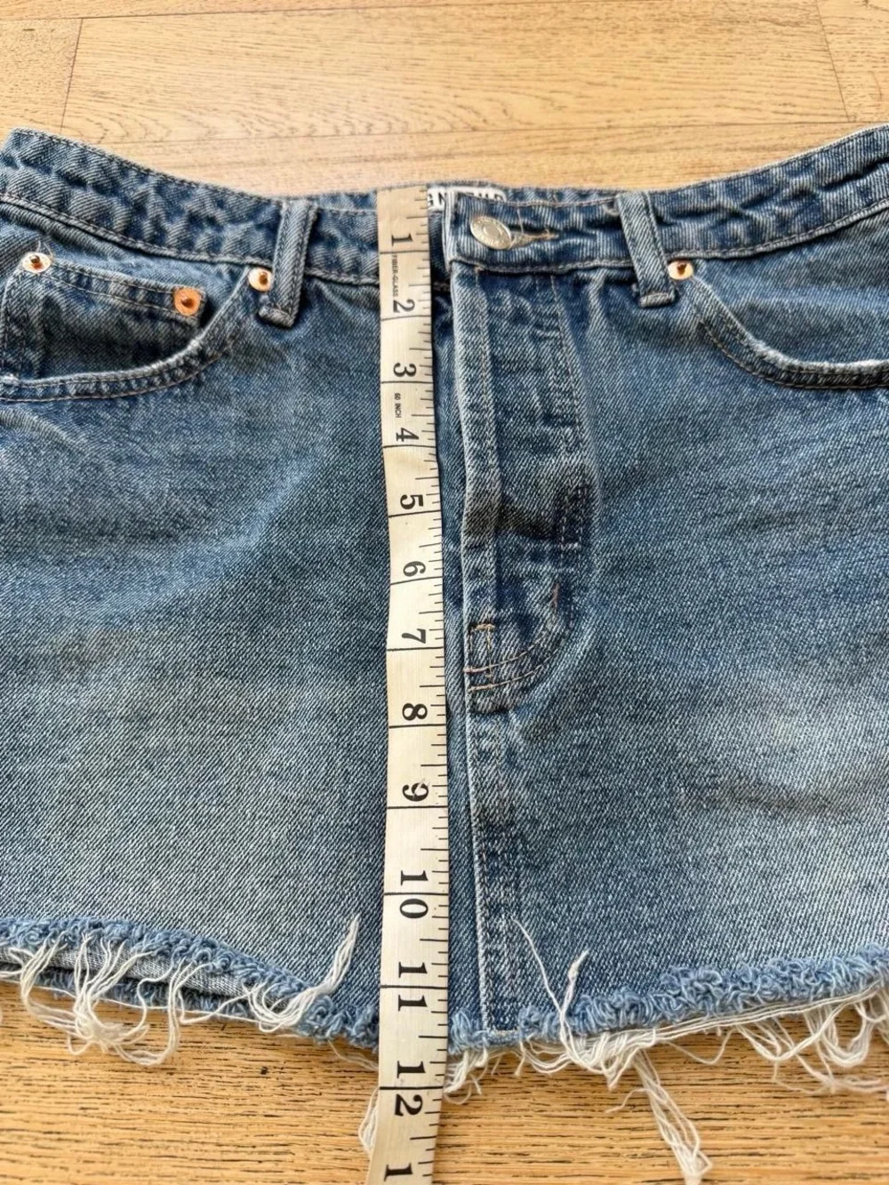 Signature8 Denim Micro Mini Skirt in Faded Blue